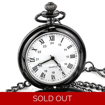 Quartz - Roman - Matt Black Pocket Watch